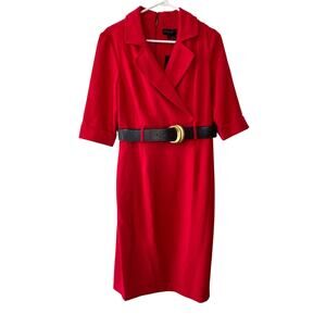 NWT Donna Karan New York Red Belted Faux Wrap Sheath Dress Size 10